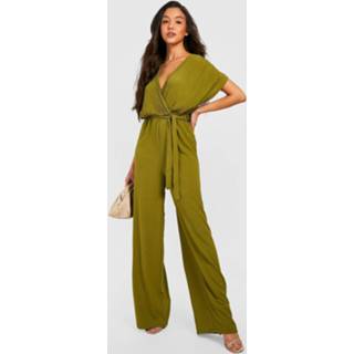 👉 Plisse Jumpsuit Met Ceintuur, Olive