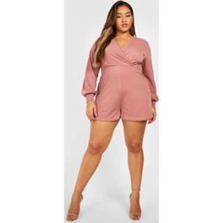 👉 Plus Losse Wikkel Romper Met Shirtmouwen, Blush