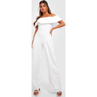 👉 Wide Leg Off Shoulder Jumpsuit Met Ruches, White