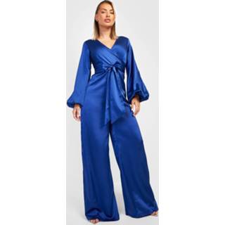 👉 Satijnen Wikkel Jumpsuit Met Ceintuur, Navy