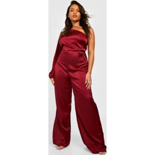 👉 Plus Asymmetrische Wide Leg Jumpsuit Met Ceintuur, Wine