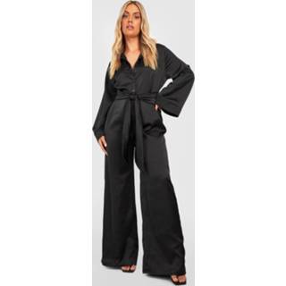 👉 Plus Wide Leg Jumpsuit Met Knopen En Ceintuur, Black