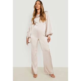 👉 Satijnen Flared Jumpsuit Met Ballonmouwen, Champagne