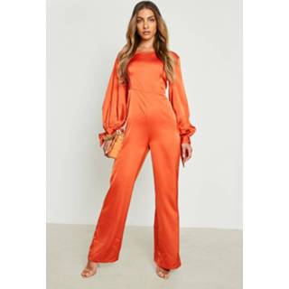 👉 Satijnen Flared Jumpsuit Met Ballonmouwen, Rust