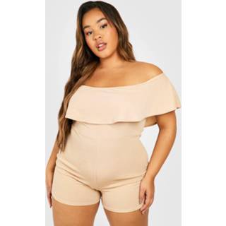 👉 Plus Losse Off Shoulder Romper, Stone