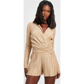 👉 Plisse Premium Romper Met Kraag, Stone