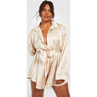 👉 Rompertje champagne Plus Satijnen Romper Met Blouse Top En Kraag,