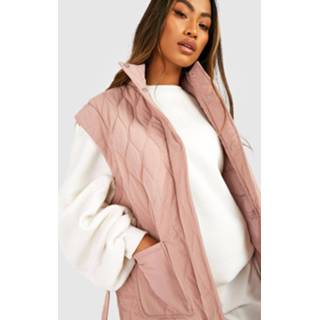 👉 Gewatteerde Bodywarmer Met Stiksels En Ceintuur, Mauve