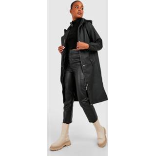 👉 Tall Long Line Regenjas Met Coating En Capuchon, Black