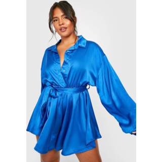 👉 Rompertje cobalt Plus Satijnen Romper Met Blouse Top En Kraag,