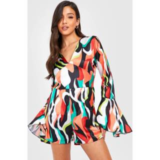 👉 Romper Met Abstracte Print En Wijde Mouwen, Multi