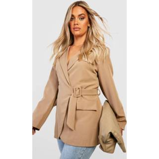 👉 Plus Wikkel Blazer Met Ceintuur, Stone