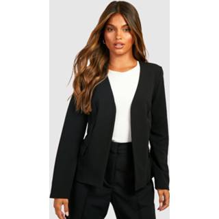 Getailleerde Basic Kraagloze Jersey Blazer, Black