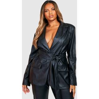 👉 Blazer zwart Plus Nepleren Met Obi Ceintuur, Black