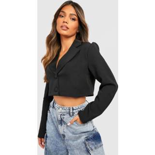 👉 Korte Geweven Basic Blazer Met Dubbele Knopen, Black