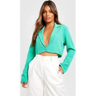 Korte Basic Jersey Blazer Met Knopen, Bright Green