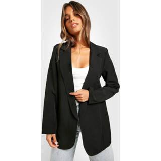 👉 Baggy Basic Geweven Blazer Met Lange Mouwen En Omgeslagen Mouwen, Black