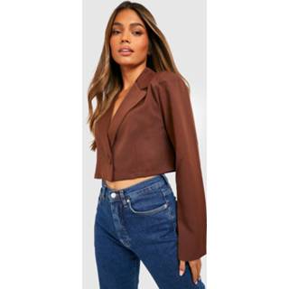 👉 Korte Basic Baggy Geweven Blazer, Chocolate