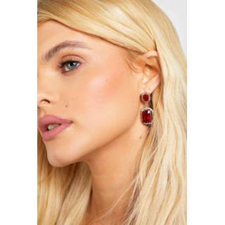 Oorbel rode rood One Size Emerald Cut Halo Oorbellen, Red 2809515735