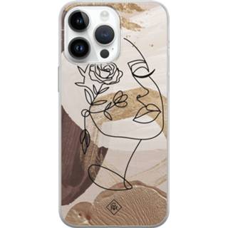 👉 Siliconen hoesje bruin IPhone 14 Pro Max - Abstract gezicht 8719573574918