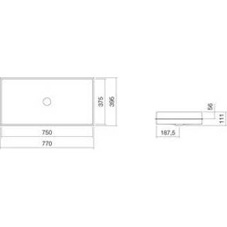 👉 Afdekkap wit wastafel Bouwwaskom Metaphor Alape EB.ME750 inbouwwaskom rechthoekig 75x37.5x11.1cm z. kr.gat overloop + schachtventiel m.