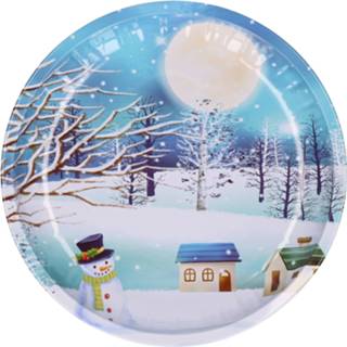 👉 Dinerbord blauw multi metalen metaal kerst ontbijt/diner bord met sneeuwpop 26 cm