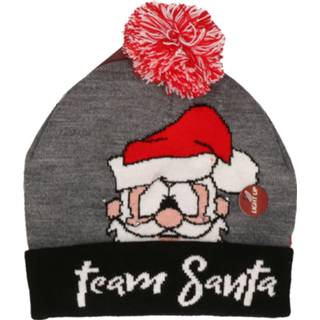 👉 Multi polyester volwassenen Foute kerstmutsen/mutsen/wintermutsen Team Santa met verlichting