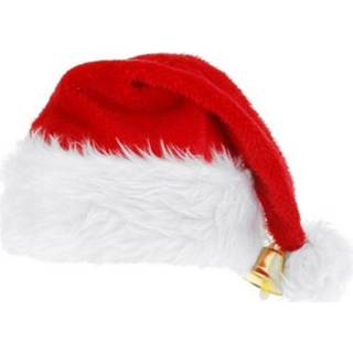 Kerstmuts rood pluche kunststof volwassenen - met bel voor 57 cm