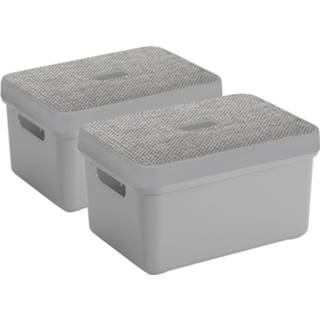 👉 Opbergbox grijs lichtgrijs kunststof mannen Opbergbox/mand 5 liter met deksel - Set van 2x stuks