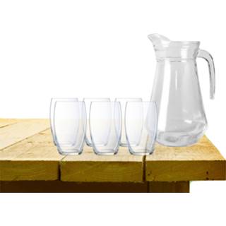 👉 Excellent Houseware karaf schenkkan glas 1000 ml met 4x stuks waterglazen