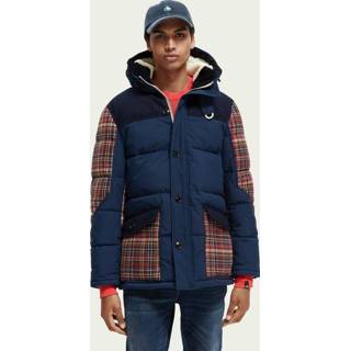 👉 Waterrepellent multicolour jackets mannen XXL Scotch & Soda Water-repellent check-panelled puffer jacket 8719027094153