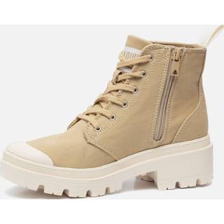 👉 Veterboots beige palladium canvas vrouwen Pallabase Twill 889423382869
