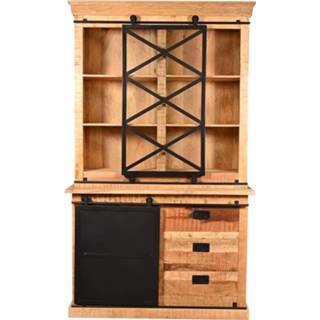 👉 Vitrinekast glas mangohout naturel met - Wandkast industrieel Buffetkast Fresno 220 cm 6095902336337