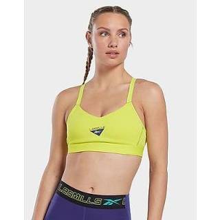 👉 Sport BH geel XXS vrouwen acid yellow Reebok les mills lux strappy sportbeha - Dames 4065431193161