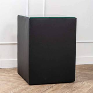 👉 Dekbed antraciet Discounter Set van 2 Hockers met Glasplaat - Lederlook 8719909073368