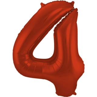 👉 Folie rood ballon van cijfer 4 in het 86 cm