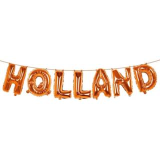 👉 Folie oranje feest ballonenslinger set met tekst HOLLAND 400 cm