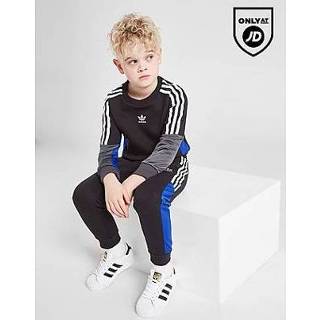 👉 Zwart kinderen Adidas Originals Chevron Colour Block Crew Tracksuit Children - Black Kind 4066751686715