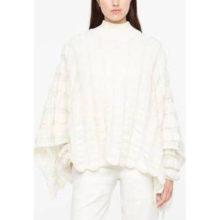 👉 Poncho polyacryl Off White One Size vrouwen - strepen met voile 5397189381163