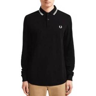 👉 Shirt zwart wit Fred Perry - Long Sleeve Twin Tipped Polo Zwart/