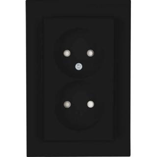 👉 Stopcontact zwart kinderen Dubbel zonder randaarde mat kinderveilig HK07 Kopp 950050007 voor ronde inbouwdoos 4008224671217