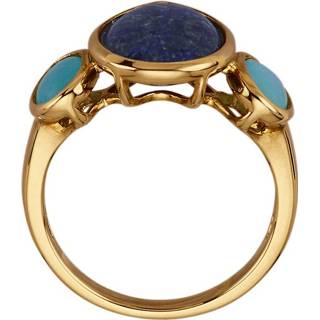 👉 Damesring geelgoudkleur vrouwen zilver met 1 lapis lazuli en 2 amazonieten KLiNGEL 4055707612823 4055707612816