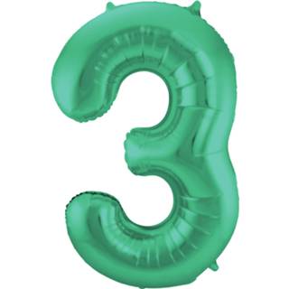 👉 Folie groen ballon van cijfer 3 in het 86 cm