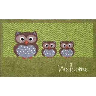 👉 Deurmat groen Welcome uil - 45x75 cm 8720704603667