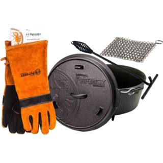 👉 Oven active Dutch FT6-6QT (met pootjes) Set - Pan + Deksellifter Vuurhandschoenen Chainmail Cleaner