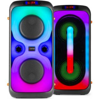 👉 Boombox tan Fenton set - 2 accu partyboxen met microfoon en LED's 360W 8720105710988