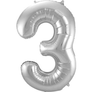 👉 Folie zilver ballon van cijfer 3 in het 86 cm