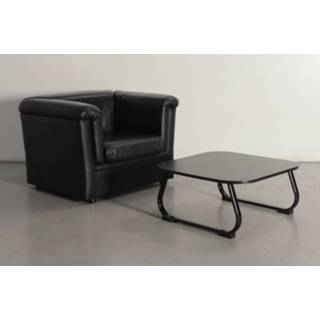 👉 Fauteuil zwart leder Frontseat ontvangstset, / leder, 1 fauteuil, tafel