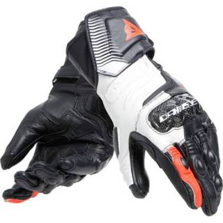 👉 Glove zwart wit rood carbon leather m active vrouwen Dainese 4 Long Lady Gloves Black White Fluo Red 8051019426666