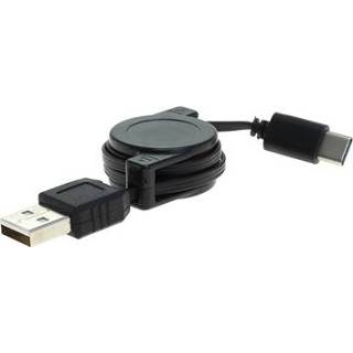 👉 Zwart OTB USB-A 2.0 / USB-C Oprolbare Datakabel - 70cm 4053271057255